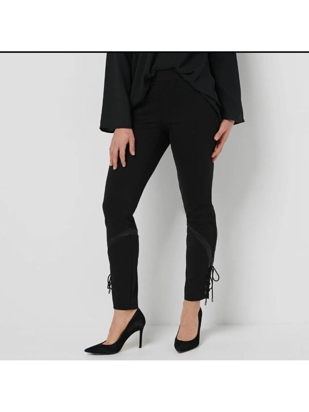Haute Hippie Revolve Tribe Ponte Pant Satin Insert Lace Up Detail Black Size 4